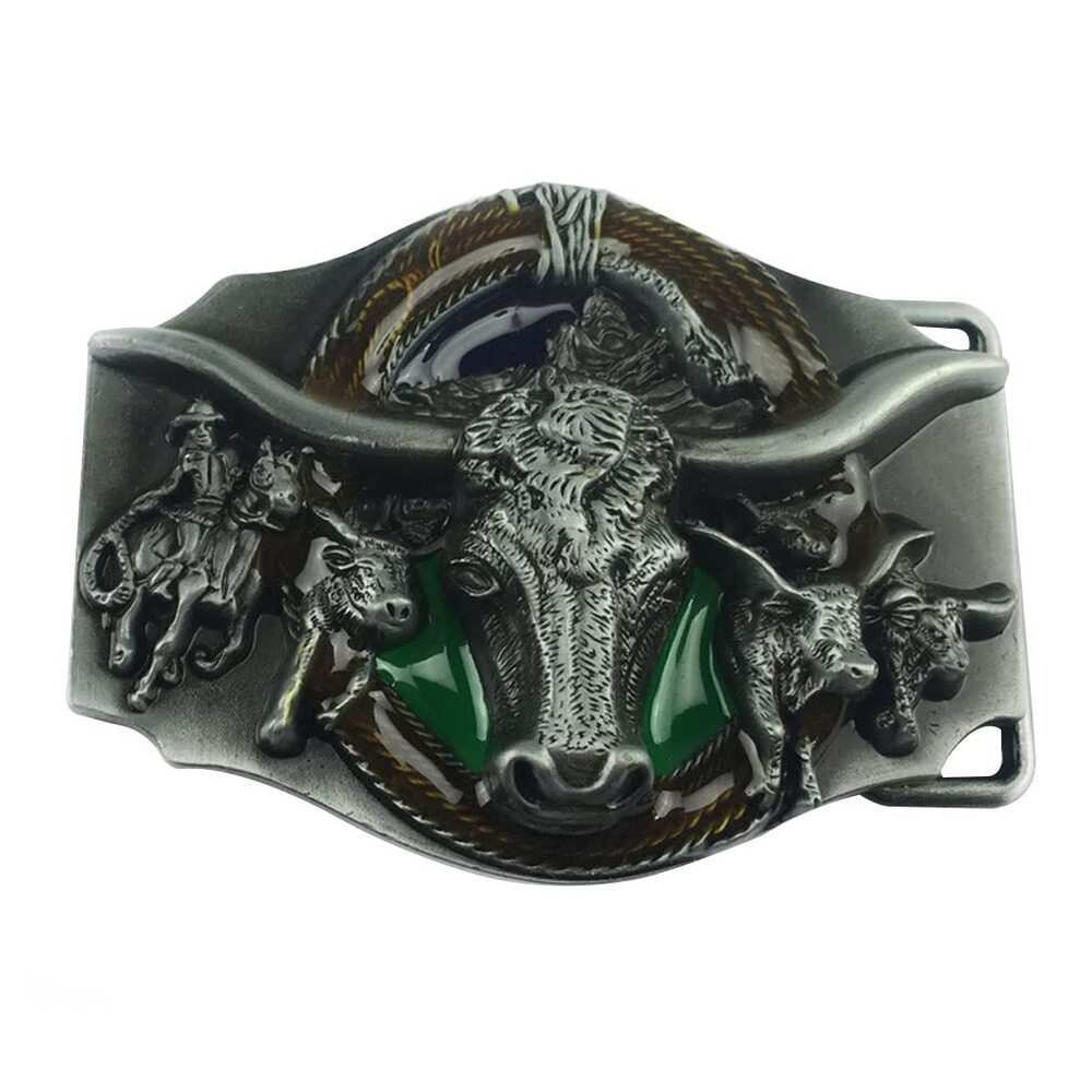 4903 DT Long Horn Bull Belt Buckle, OX Western Cowboy ,Birthday,Christmas